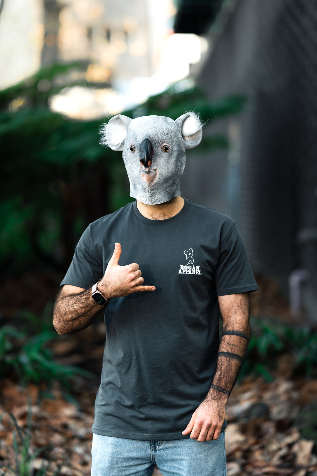 Bogan Apparel wearing Australian designed unisex t-shirts. Photo taken hosier lane - Melbourne