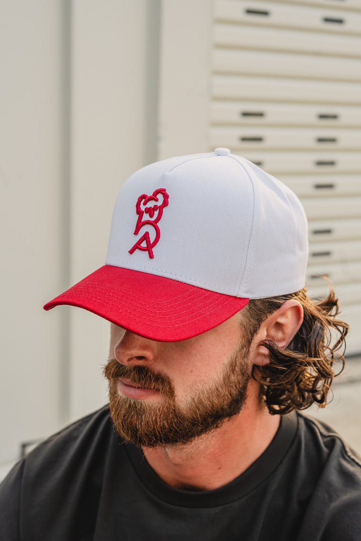 3D Embroided White & Red Cap