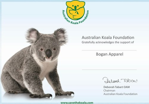 Australian Koala Foundation acknowledges support from Bogan Apparel certificate